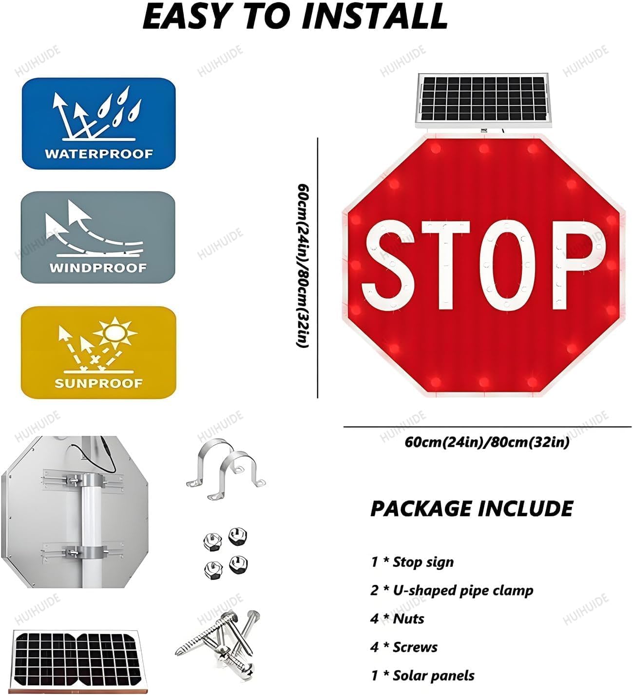 24 Solar Powered Led Speed Limit Sign - Waterproof Aluminum Traffic Signal with Flashing Lights for Enhanced Road Safety Multicolor 80cm(32in)