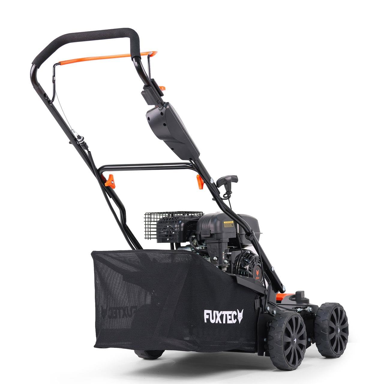 FUXTEC Scarificateur Aérateur Thermique 3en1 FX-BV240 Moteur 4 Temps 4,1kW Rouleau 18 Lames et 24 Griffes à Ressort Poignée de Transport et bac de ramassage de 45L