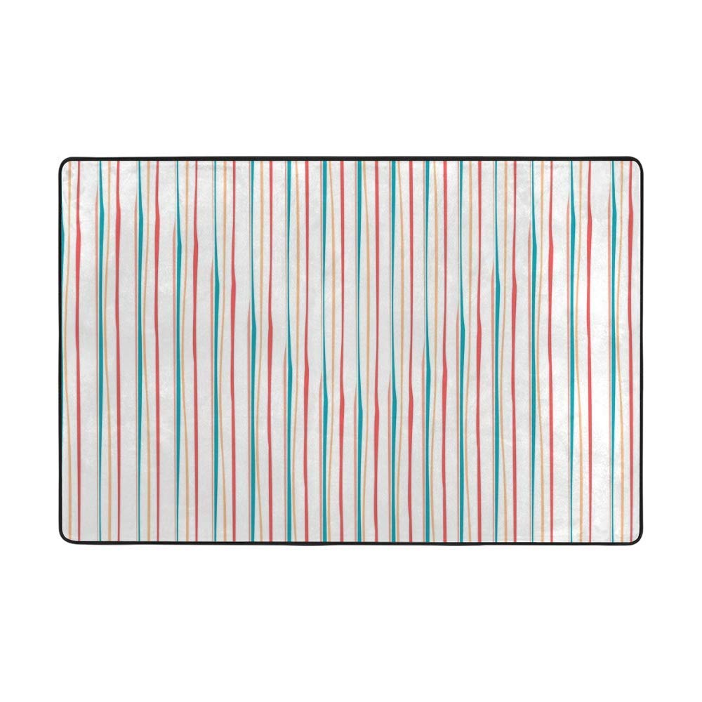 Grand tapis de sol lavable à rayures verticales pour salon et cuisine 6x4cm