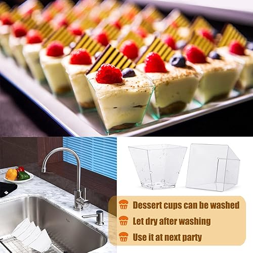 Miniatura 4 de YINVA Dessert Cups 50Pcs Plastic Dessert Cups + 50Pcs Plastic Spoons Mini Dessert Cups 2oz60ml Reusable Plastic Dessert Cup Dessert for Dessert