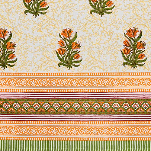 Image of BLOCKS OF INDIA Hand Block Printed Cotton Daylight Semi Sheer Curtains with Eyelets(Set of 2 Semi Sheer Curtains) (Yellow Flower, 7 Feet /Door)
