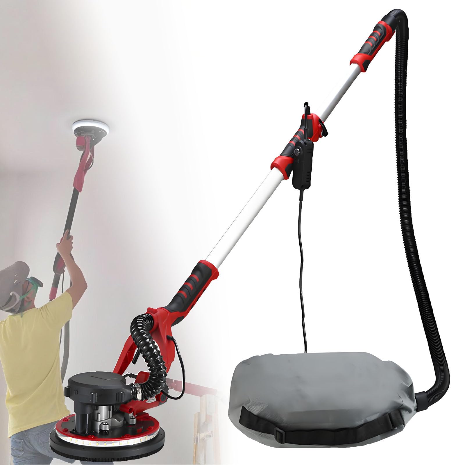 WDDBFL Wall Sander, with Vacuum Dust Collection, Popcorn Ceiling Remover, 900-1200RPM, LED Light, with Dust Collecting Belt, for Inside and Outside Ceiling Sandingdiscs6pcs