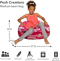 Vista 398 de Posh Creations - Puff para niños, adolescentes y adultos, incluye funda extraíble y lavable a máquina, tamaño grande de 38 pulgadas, lona con diseño