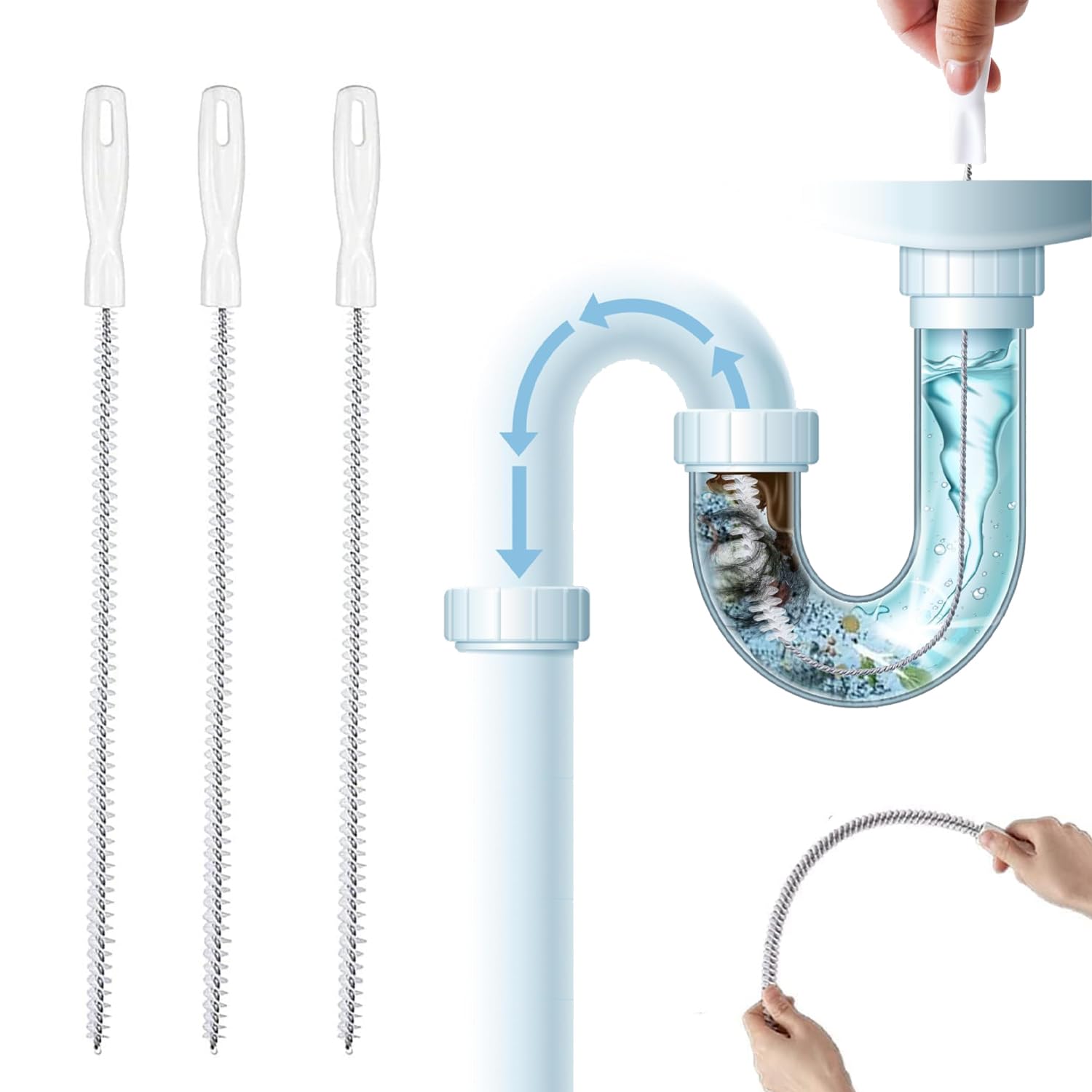 Set 3 Spazzole Per Pulizia Scarichi KEYRI - 45 Cm Per Lavandini, Vasche E Tubature - Foto 7