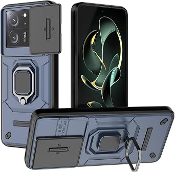 Case for Xiaomi 13T/Xiaomi 13T Pro, Shockproof Heavy Duty Armor Protection Shell, Lens Push Window Stand Case Cover Blue
