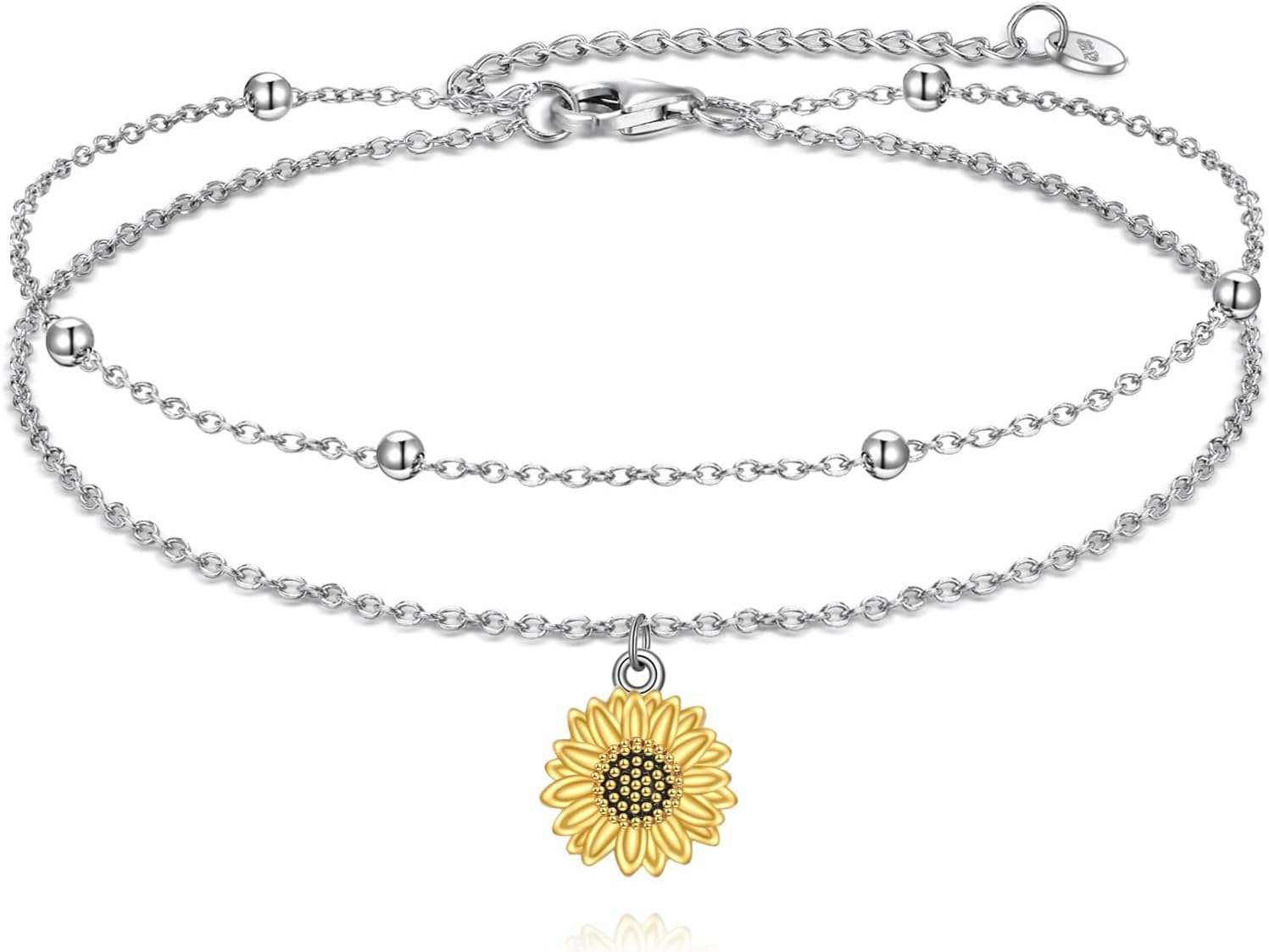 URONE Layered Bracelet 925 Sterling Silver Scottish Thistle/Lily of the Valley/Sunflower Bracelet Jewelry Gifts For Women