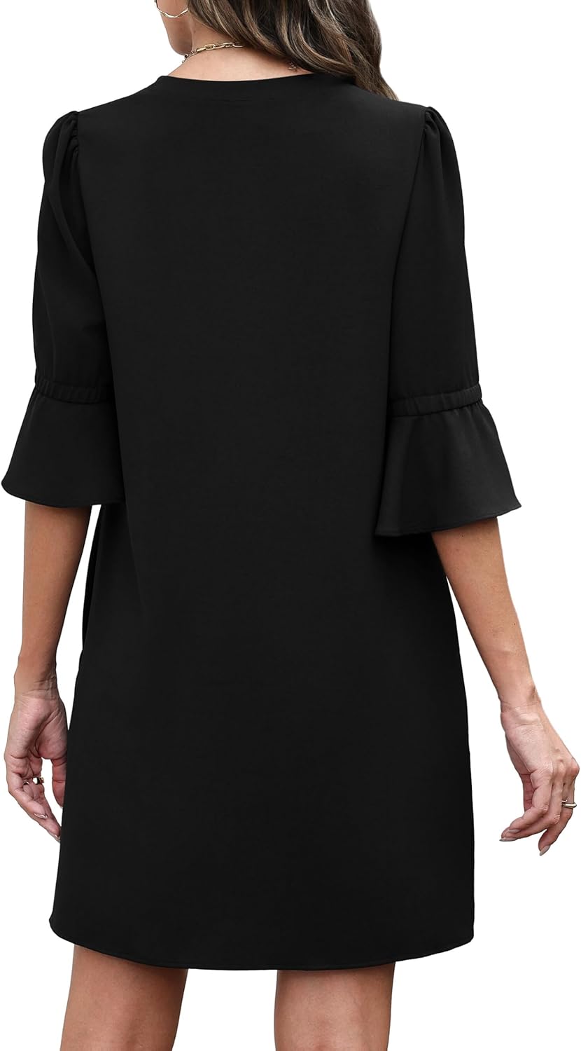 RUMIA Shift Dress for Women V Neck Ruffle Short Sleeve Loose Casual Summer Dress - Image 5