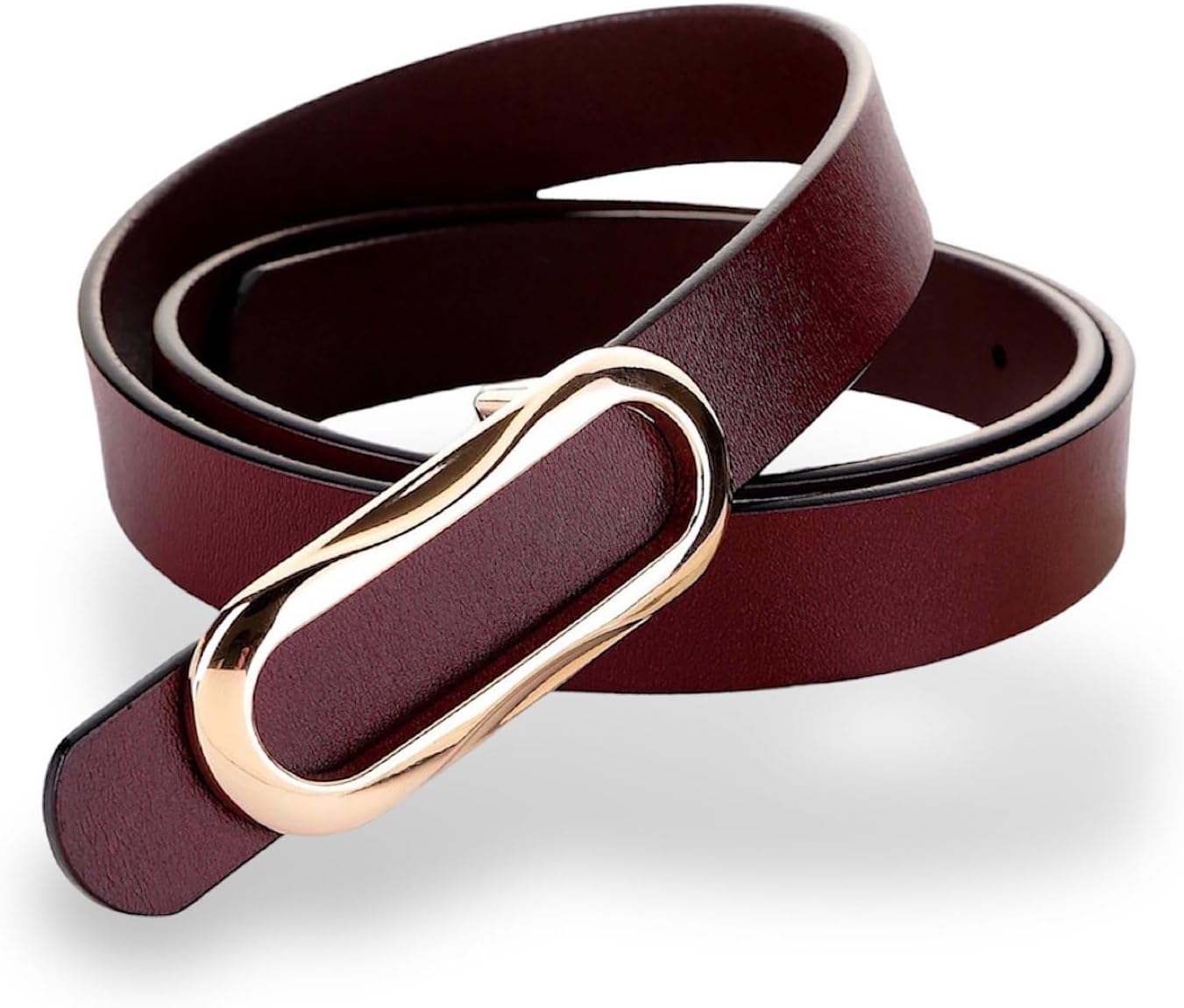 Women's Leather Belts Durable Waist Belt Oval Solid Gold Buckle Width 0.80" Waistband For Pants, Jeans