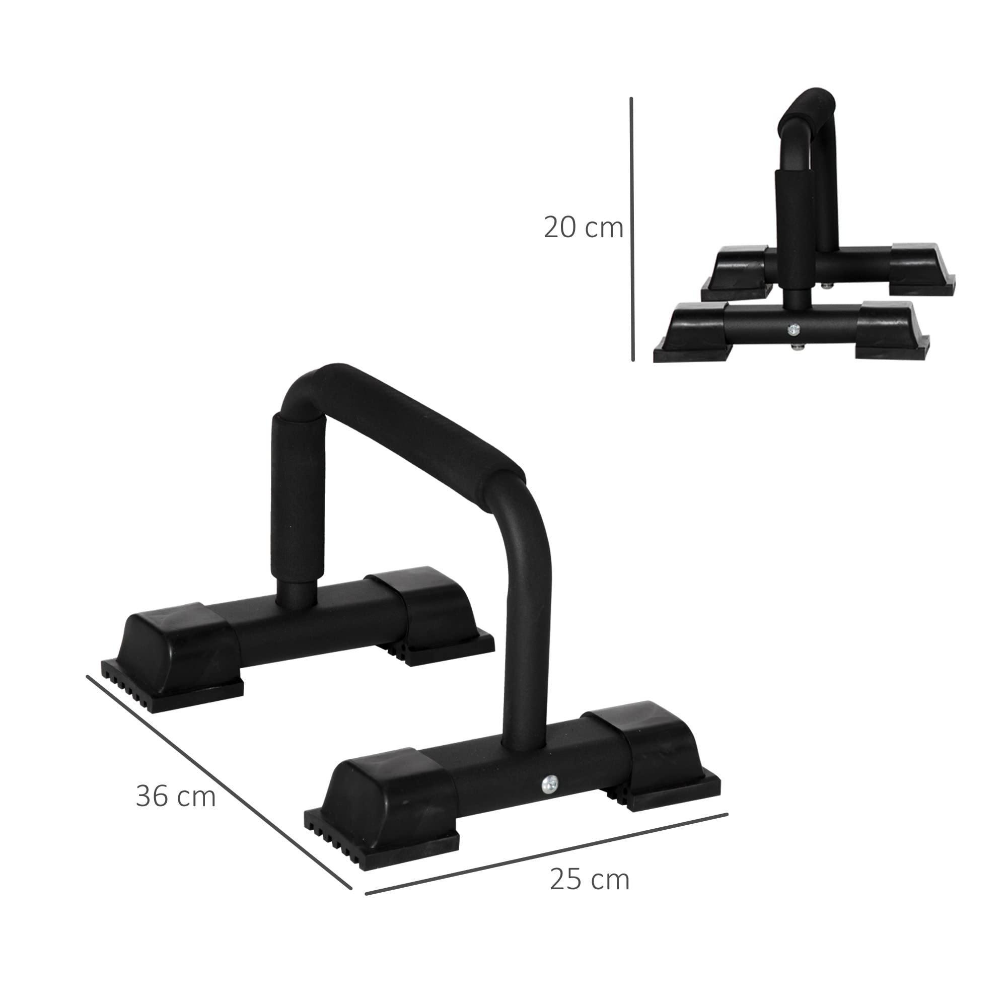 HOMCOM Barras Paralelas de Acero para Calistenia con Alfombra Antideslizante y Empuñaduras Acolchadas Negro 36x25x20 cm