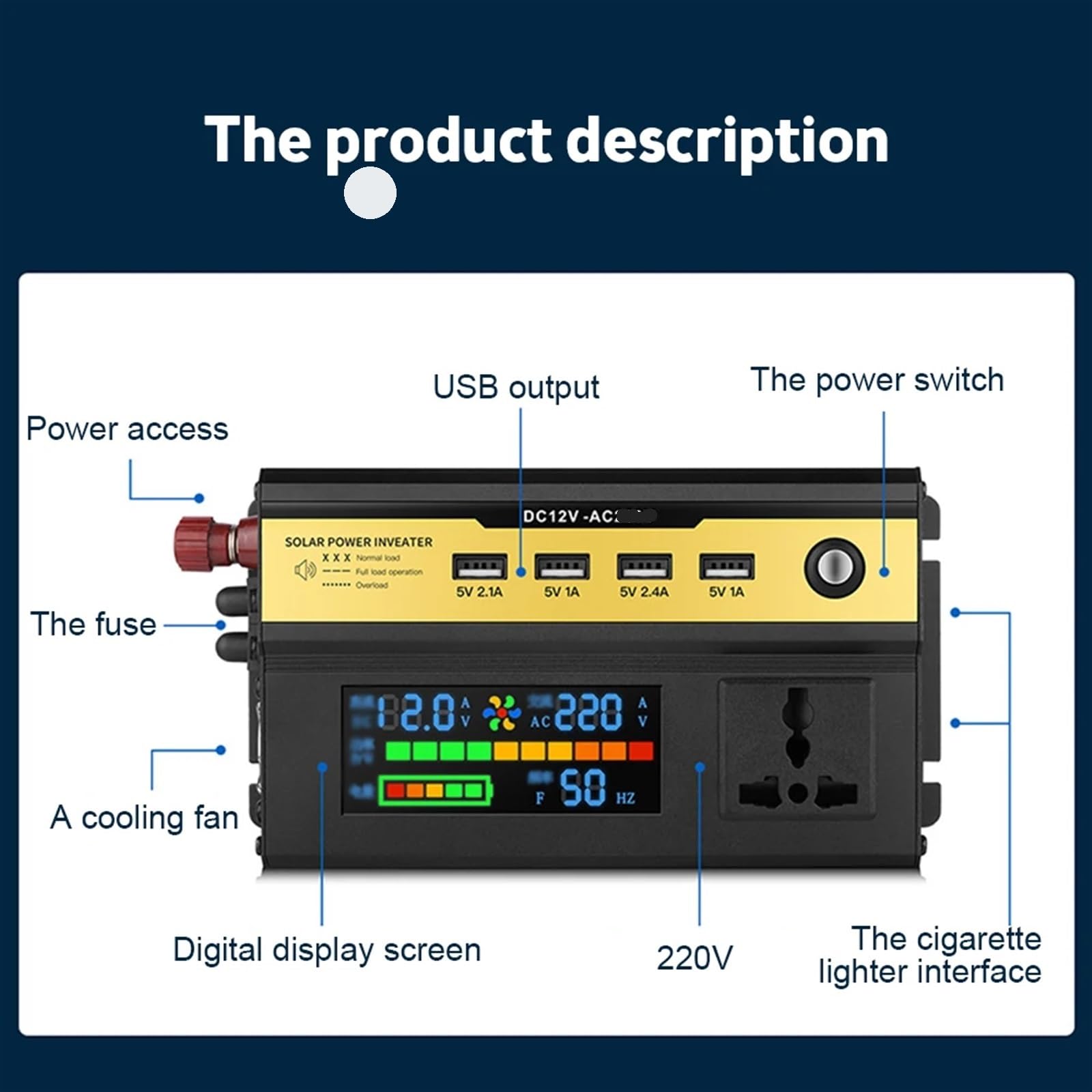 Przetwornica samochodowa DC12V/24V do AC 6000W Konwerter zasilania Adapter z ładowarką USB Uniwersalny falownik samochodowy,Chroń Swoje UrząDzenia(12v 5000W)