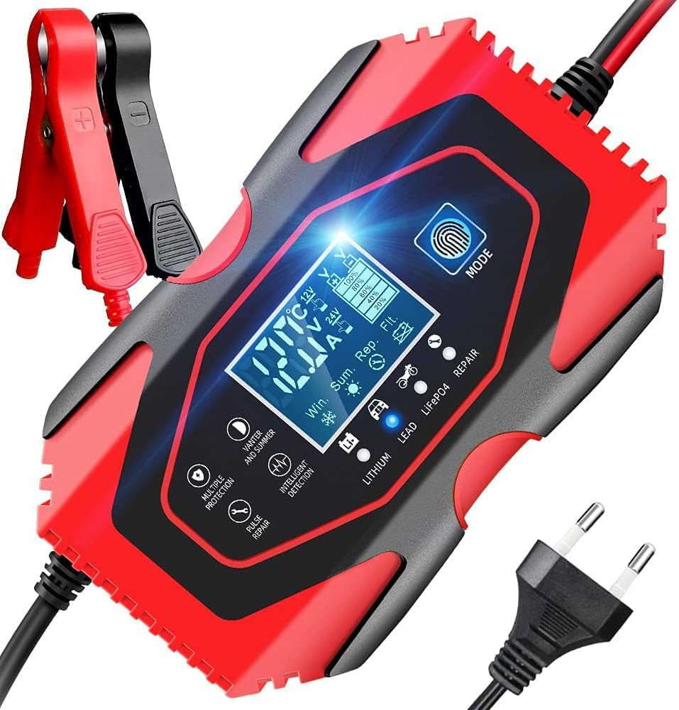 YDBAO Cargador de Batería de Coche Mantenimiento Rápido Automático Inteligente 6A 12V/24V con Múltiples Protecciones para Coche Motocicleta ATV RV Barco