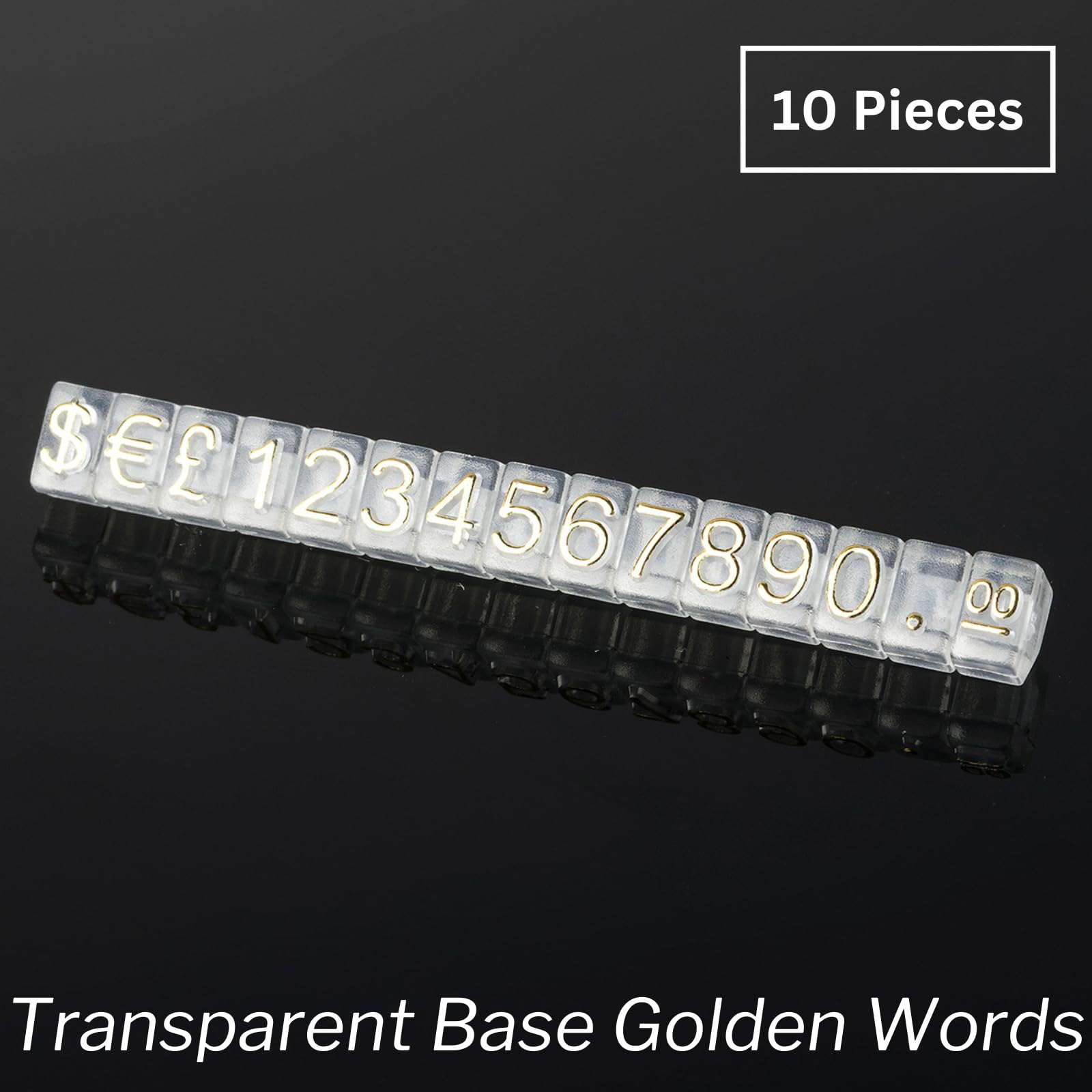 Boxonly 10PCS Digital Price Tag £ € $ Metal Price Label Tag Pricemarker Labels Arabic Number Price Display Board 3x5mm Transparent Base Gold Word - Image 2