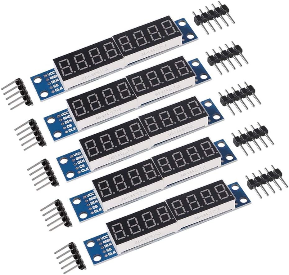 AITRIP5 PCS 8 Digit 7 Segment Module MAX7219 8 Bit Digital Segment Tube LED Display Module Compatible with Arduino MCU/51/AVR/STM32/Raspberry Pi 4 Model B