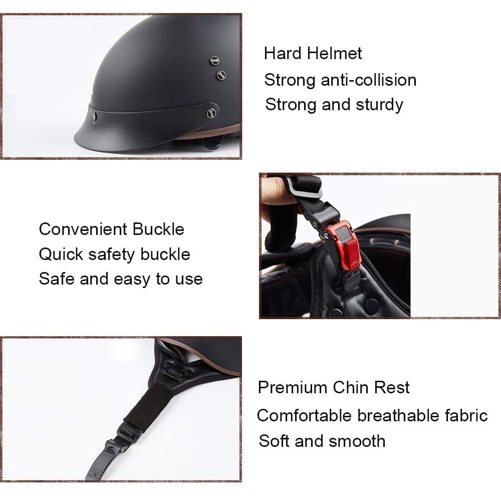 Vintage Estilo Alemán Motocicleta Medio Casco, Adulto Hombres Mujeres Casco de La Cara Abierta, ECE/Dot Aprobado Harley Cascos de Motocross, para Helicóptero Moto Scooter
