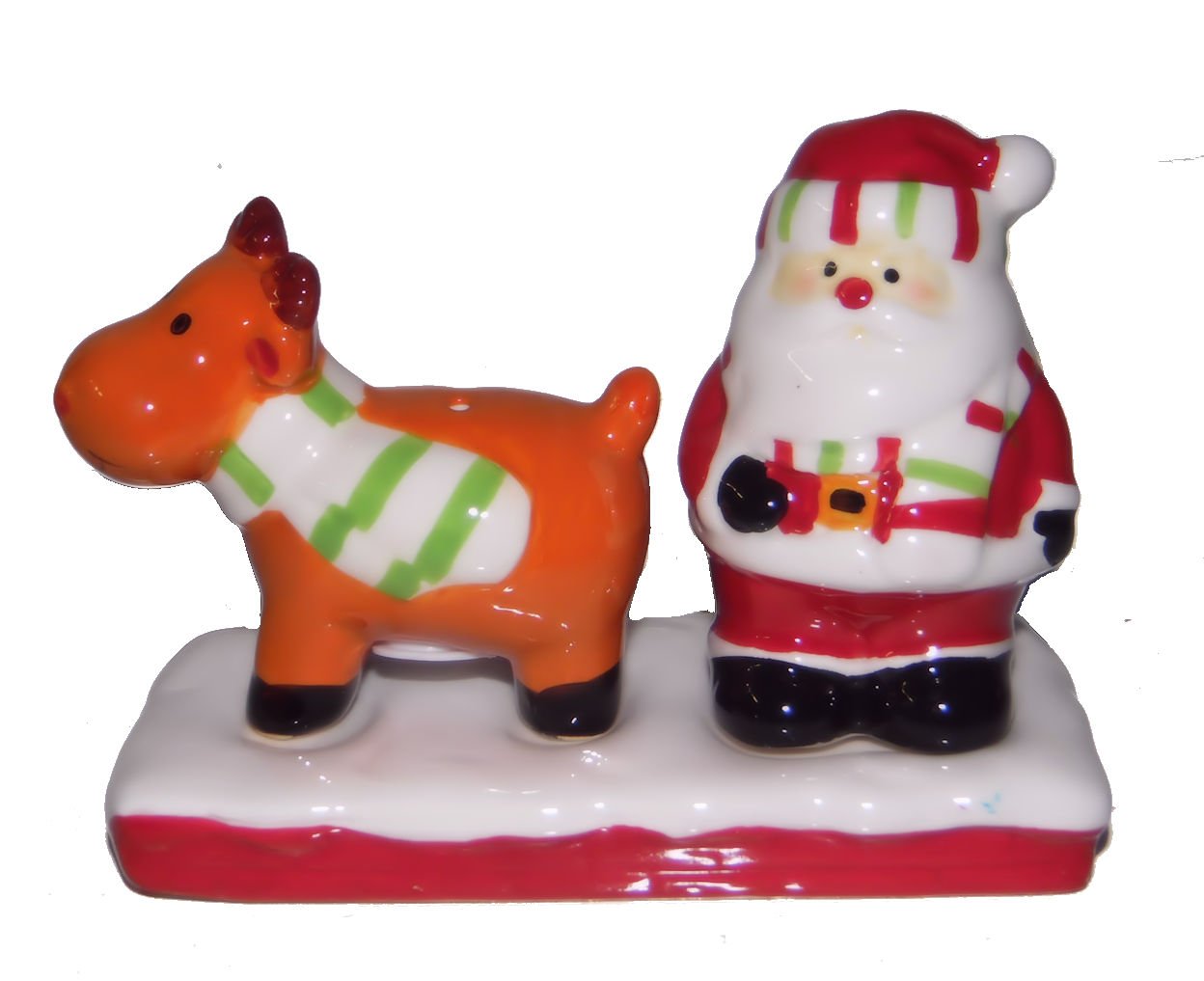Boston Warehouse - Salero y pimentero de cerámica con diseño de Papá Noel y reno con base navideña, 3 unidades