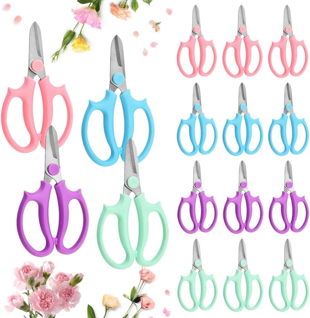 Stainless Steel Flower Clippers, 16-Piece Set With Comfortable Handles For Gardening & Pruning