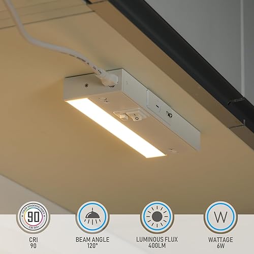 Miniatura 2 de TORCHSTAR Iluminación LED para debajo del gabinete 3CCT, 8 pulgadas, 6 W, 400 lm, cableado y enchufable, 3 colores seleccionables CRI90 120V ES ETL