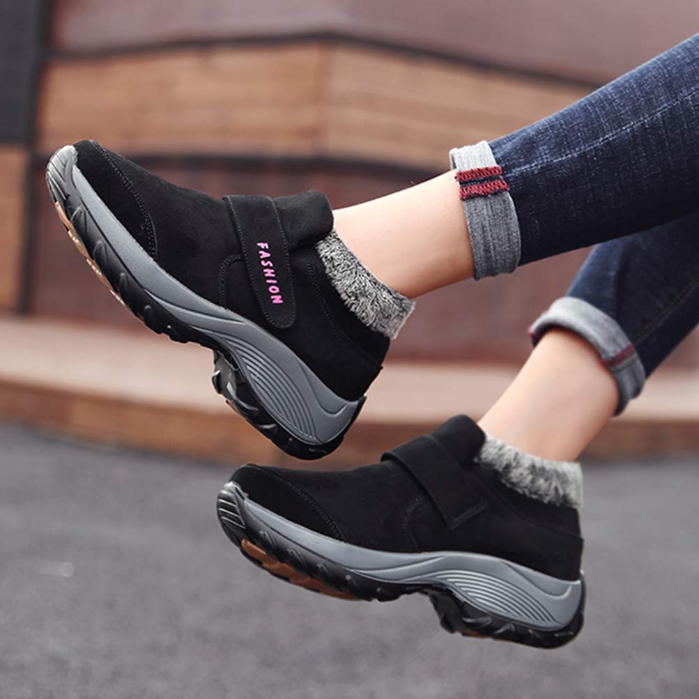 Toride Mujer Botas de invierno de gruesa Cálidas antideslizantes Senderismo Deportes casuales Hook & Loop Zapatillas de deporte al aire libre Zapatillas de deporte cortas de felpa Zapatos