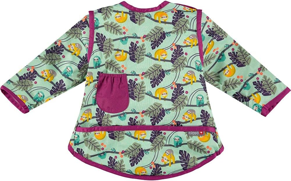 Close Pop-in Toddler Long Sleeve Bib with Front Pocket from 18 to 36 months old | Machine washable at 40 degrees | Stage 4 Sloth Print