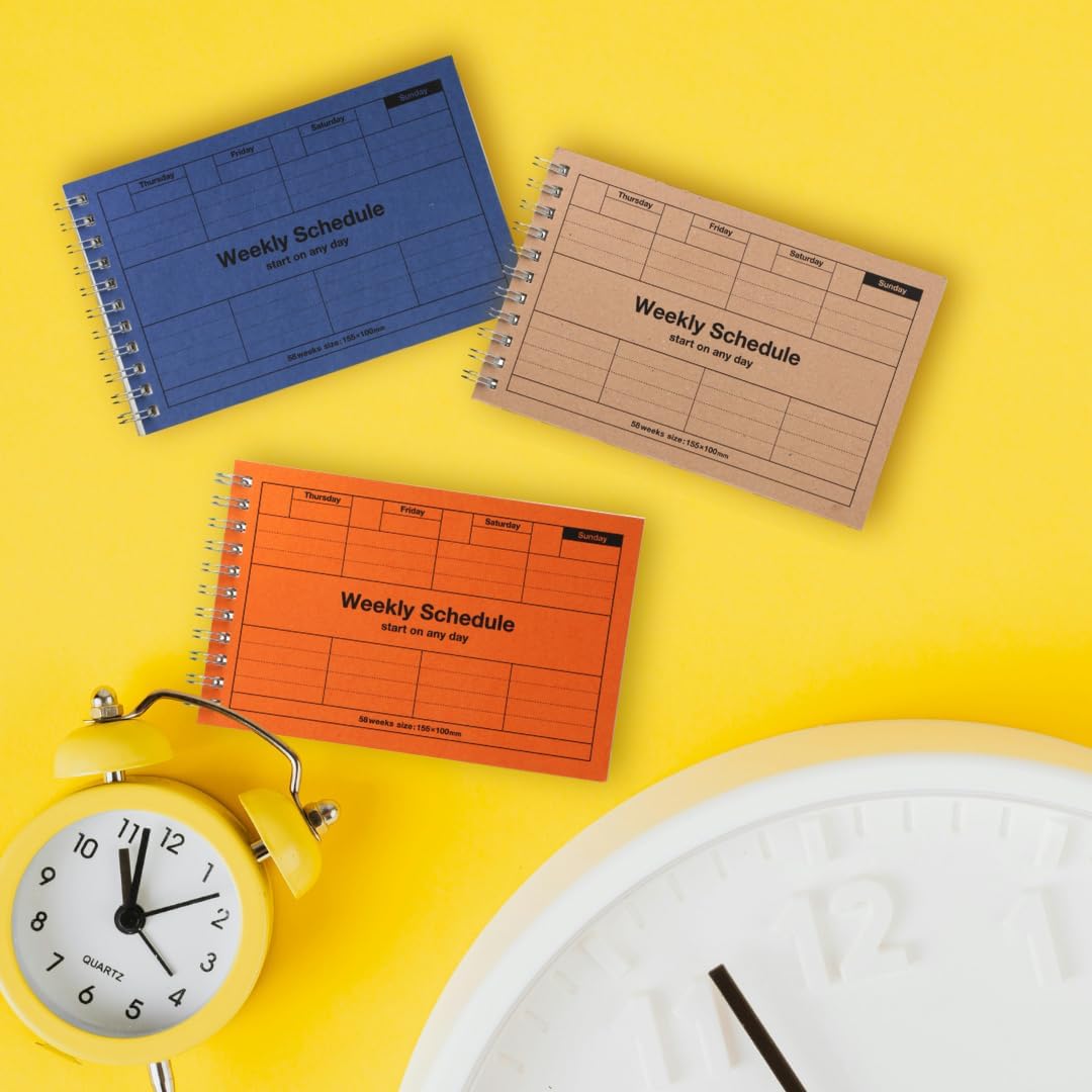 MARK'STYLE Undated Weekly Planner A6, 2-Pack – 58-Week Horizontal Pocket Size Scheduler with Monthly Overview & To-Do List for Desk, Office, or Study Use (Orange)