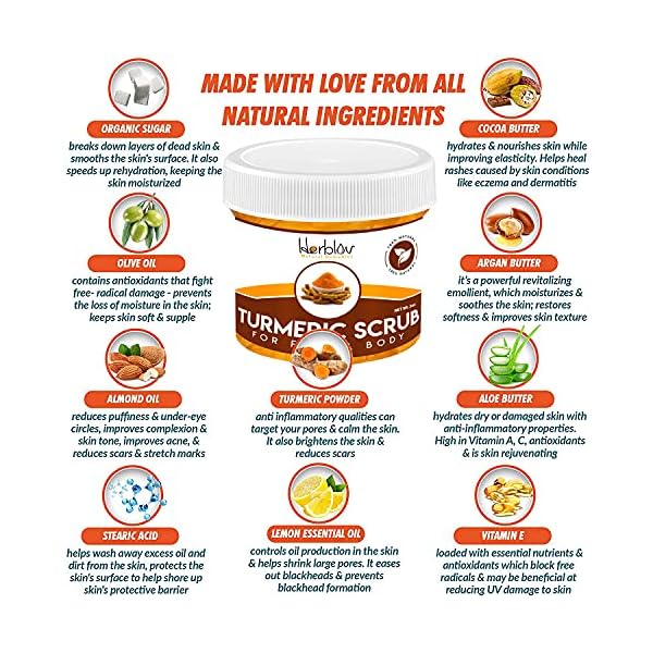 Herblov-Cleansing-Turmeric-Face-Scrub-Skin-Brightening-Facial-Mask-with-Turmeric-Natural-Turmeric-Face-Mask-Acne-Treatment-Detox-Clay-Face-Mask--Exfoliating-Boosts-Circulation-Removes-Toxins Herblov Cleansing Turmeric Face Scrub - Skin Brightening Facial Mask with Turmeric - Natural Turmeric Face Mask Acne…