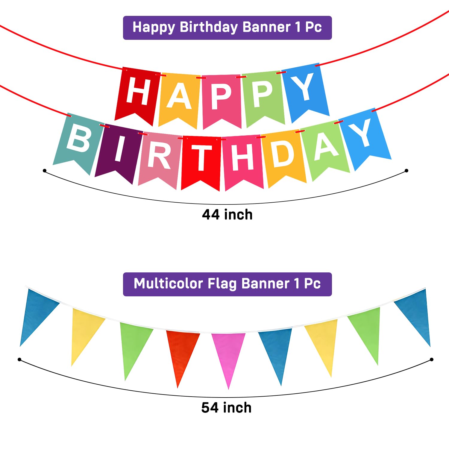 Party Propz Happy Birthday Banner β Set of 2 Birthday Decor Banners, Rainbow Pennant Banner, Multicolor birthday bunting, Paper Decoration (Cardstock)