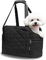 Lightweight Dog Purse Carrier for Small Dogs up to 15 lbs - Stylish Tote with Plush Interior, Safety Clip & 4 Pockets, Black