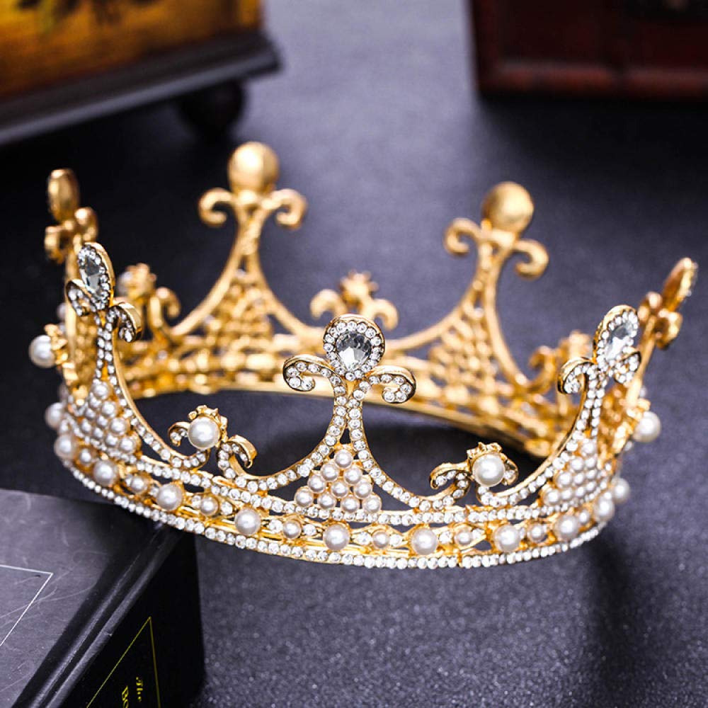 Tiara, stop strasu, Bridal Crown, biżuteria na głowę, perłowa, okrągłe, złote diamenty, prosta, modna, ślubna ozdoba do włosów, w stylu vintage, opaska na czoło na imprezę