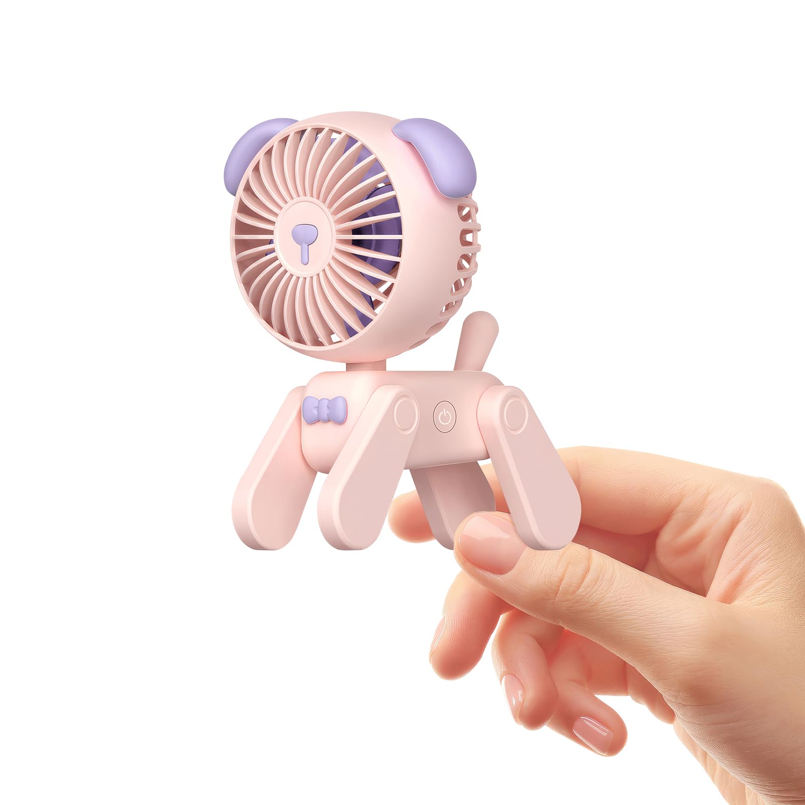 QearFun 4.5 Inch USB Quiet Mini Table Fan, 3 Speeds, Handheld Fan Portable, Small Desk Fan for Home Office Car Outdoor Travel (Pink)