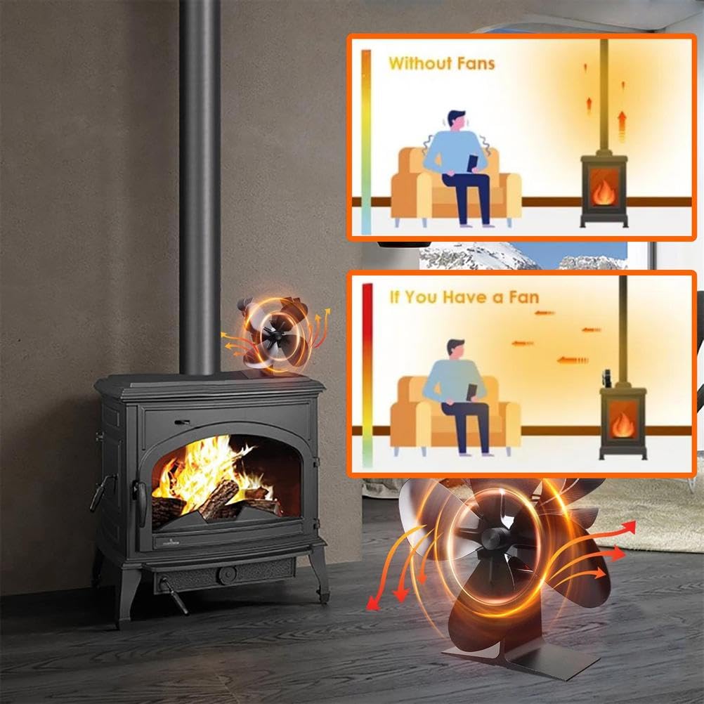 Wärmebetriebener Holzofenventilator, 4 Flügel, Kaminventilator für Heimheizung, leiser Betrieb, Energieeinsparung, kein Strom erforderlich für effiziente Wärmeverteilung