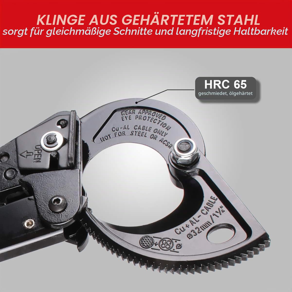 LUBAN Ratschenkabelschneider HS-325A, Kabelschneider zum Schneiden von Kupfer- und Aluminiumkabel bis zu 240 mm², Handwerkzeug mit Ratschenprinzip, Drahtkabelschneider, Ratschenschneider