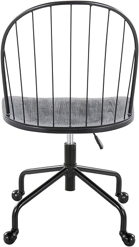 Miniatura 5 de LumiSource Riley - Silla de oficina ajustable con respaldo alto, estilo granja, silla de escritorio de madera negra con ruedas, reposabrazos