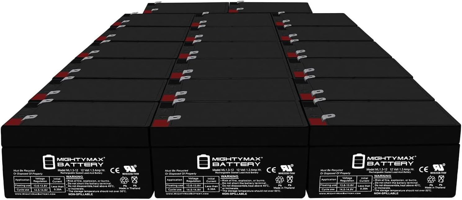 Mighty Max Battery ML1.3-12 - 12 Volt 1.3 AH SLA Battery - Pack of 20