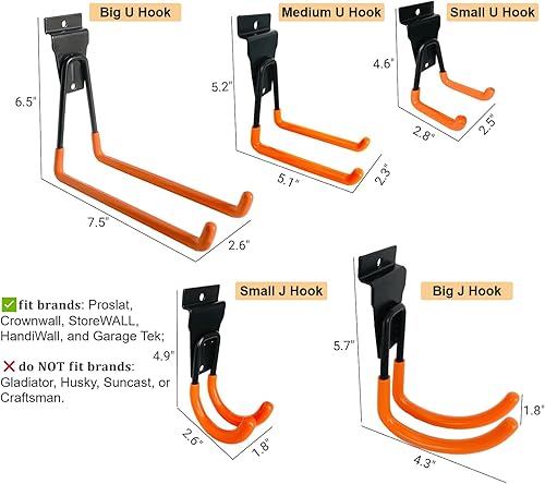 Miniatura 4 de HOMYLULU Accesorios Slatwall, ganchos y colgadores de pared de garaje de varios tamaños, organizador de herramientas de almacenamiento de garaje,