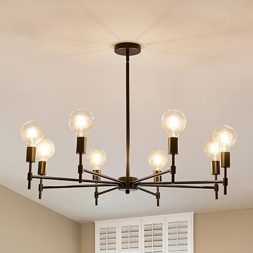 ASGYISA Lámpara de techo Sputnik negra de 8 luces mate industrial empotrada, lámpara colgante de metal moderna para granja, lavandería, dormitorio,