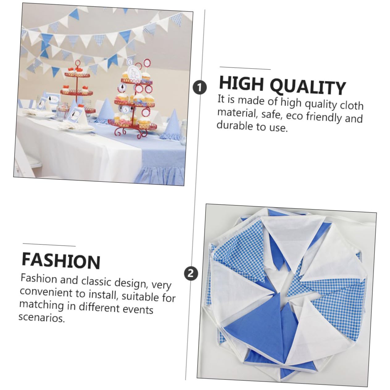Abaodam 3pièces Guirlande Fanions Bleu Pour Décoration De Fête Anniversaire Et Mariage Banderole Suspendue Drapeaux Idéale Pour Ambiance Festive