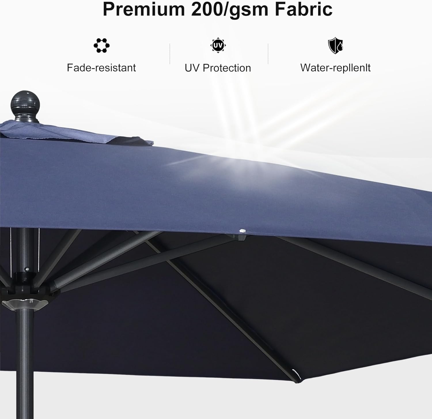 PURPLE LEAF 10' x 6.5' Rectangular Patio Umbrella Outdoor Table Umbrella Aluminum Frame Market Umbrella Sun Umbrella with 8 Sturdy Ribs Tilt for Garden Deck Lawn Pool Navy Blue