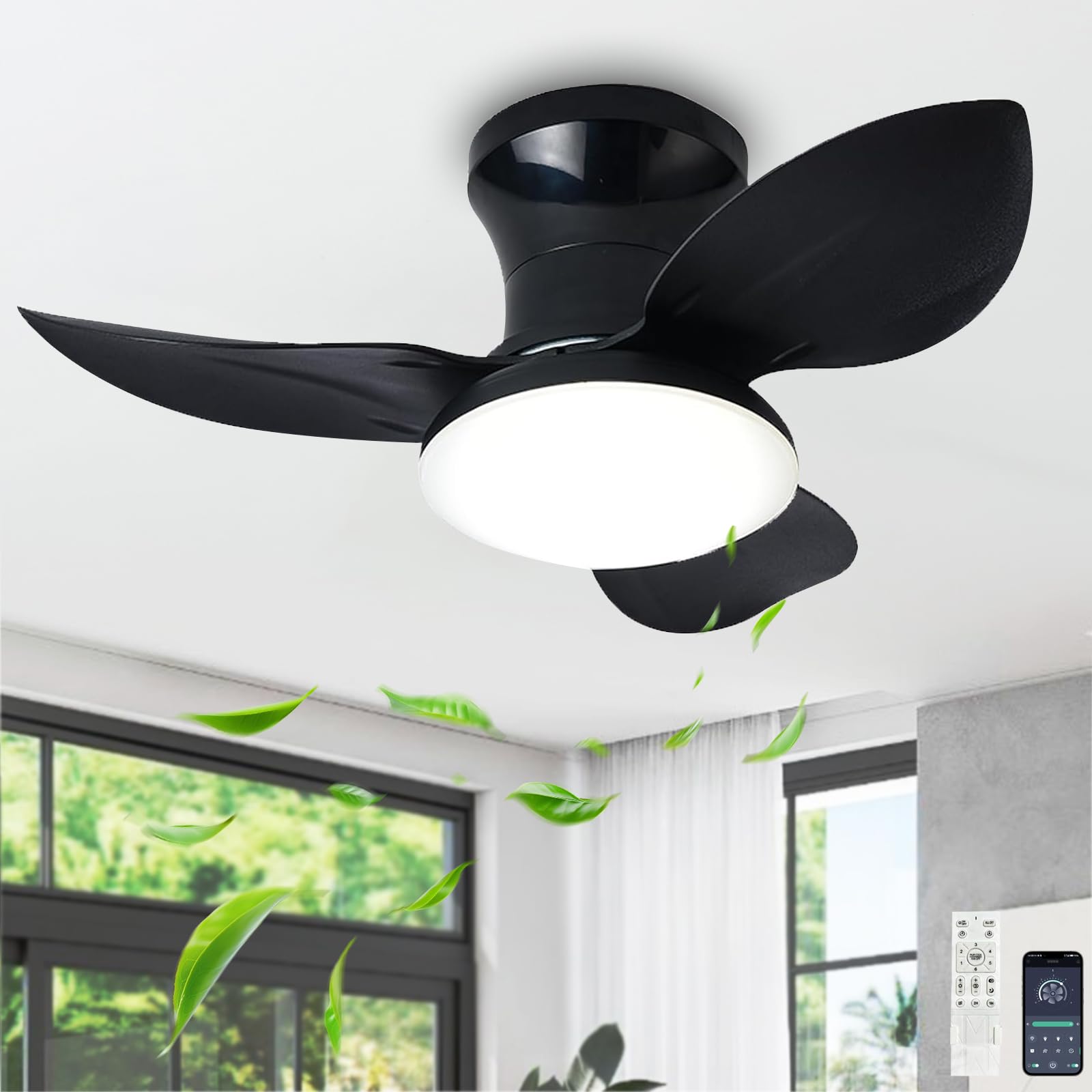 SXDMOUBK Small Fan Light Ceiling Reversible Mute 6 Speed Ceiling Fan with Lighting Led Dimmable Timer Living Room Ceiling Fans with Lights and Remote Modern Chandelier Light
