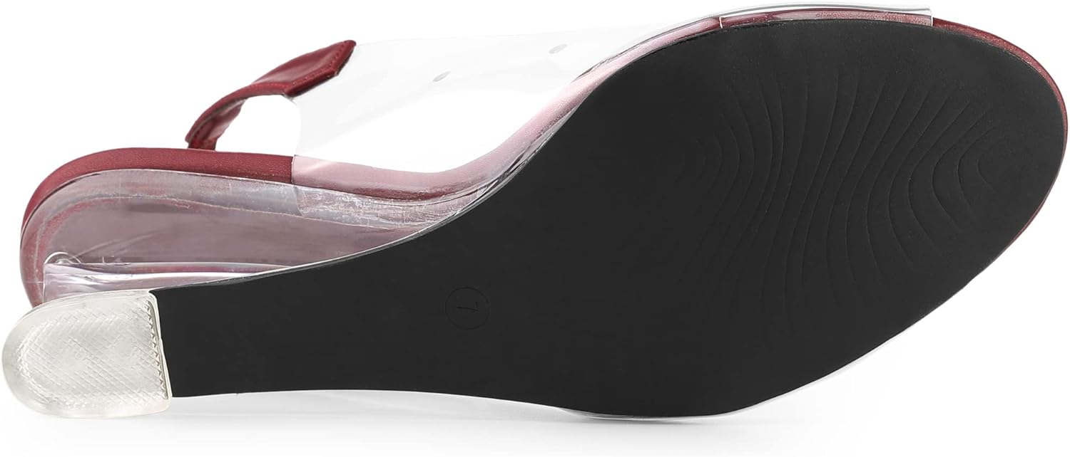 Allegra K Women's Clear Slingback Wedges Rhinestone Transparent Peep Toe Heels - Image 5