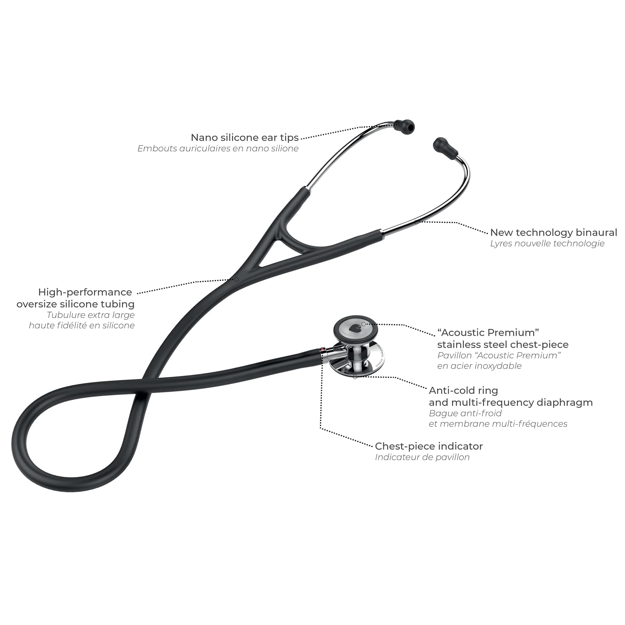 SPENGLER Cardioprestige II Stéthoscope de Diagnostic Médical Double Pavillon en Acier inoxydable