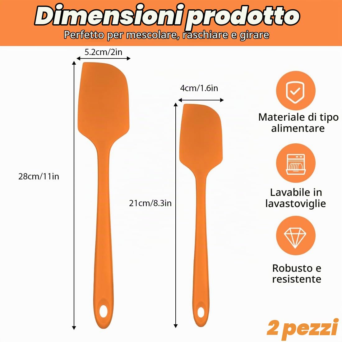 2 Pezzi Spatola Silicone, Marisa da Cucina, Leccapentole Silicone, Spatole in Silicone da Cucina Utensili Cucchiaio, Spatola per Dolci, per Cottura e Miscelazione, Resistenti al Calore