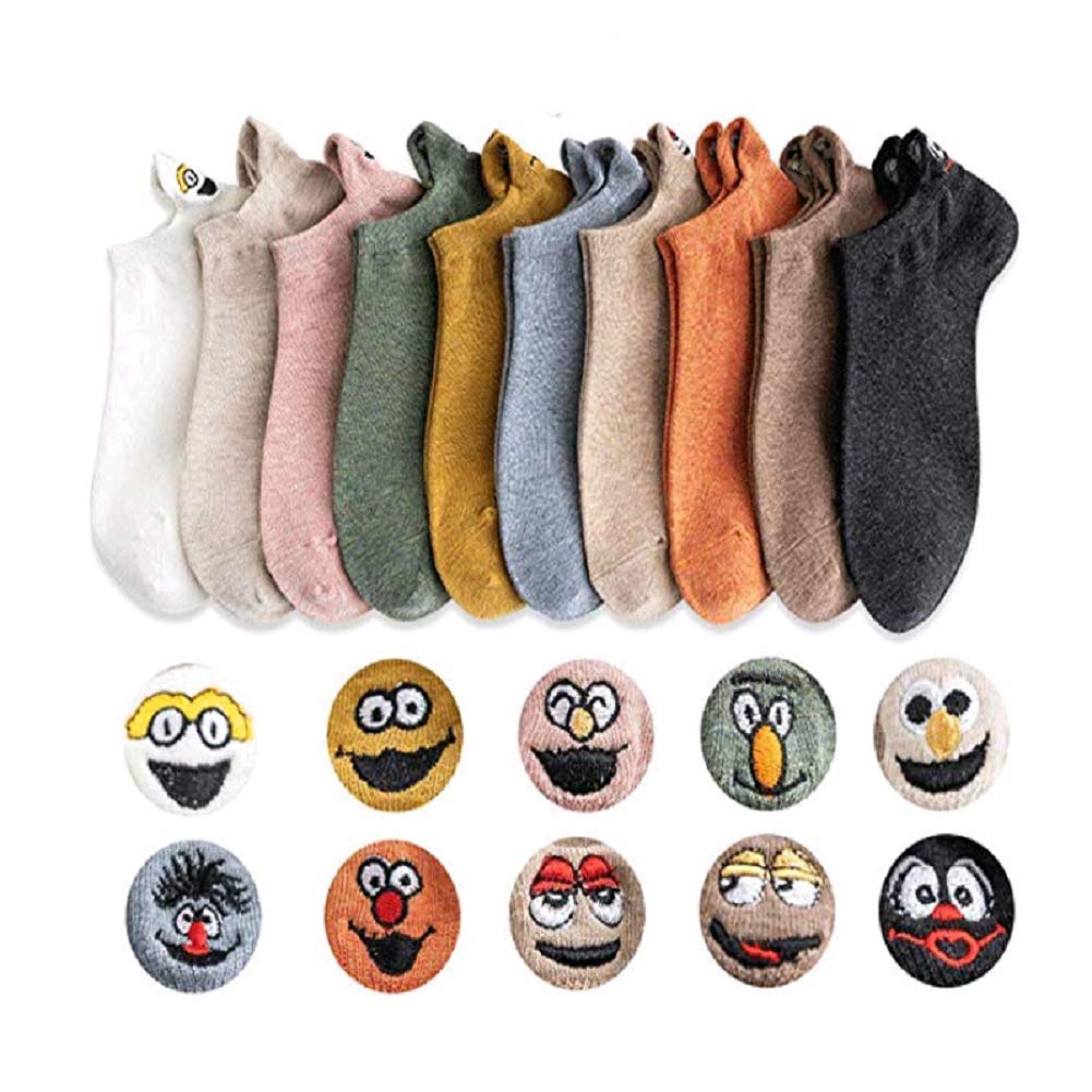 LEVLOVSSocks For Women Ankle Cotton 10 Pairs Embroidered Emoji