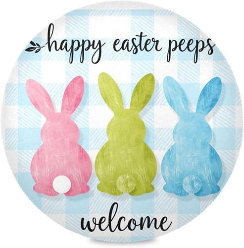 Miniatura 8 de Kcldeci Juego de 6 manteles individuales redondos de Feliz Navidad para mesa de comedor, manteles individuales de Navidad, a cuadros, resistentes al