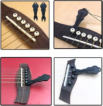 Acoustic Guitar Plastic Bridge Pins Pegs-6pcs with 1pc Bridge Pin Puller Remover,Black