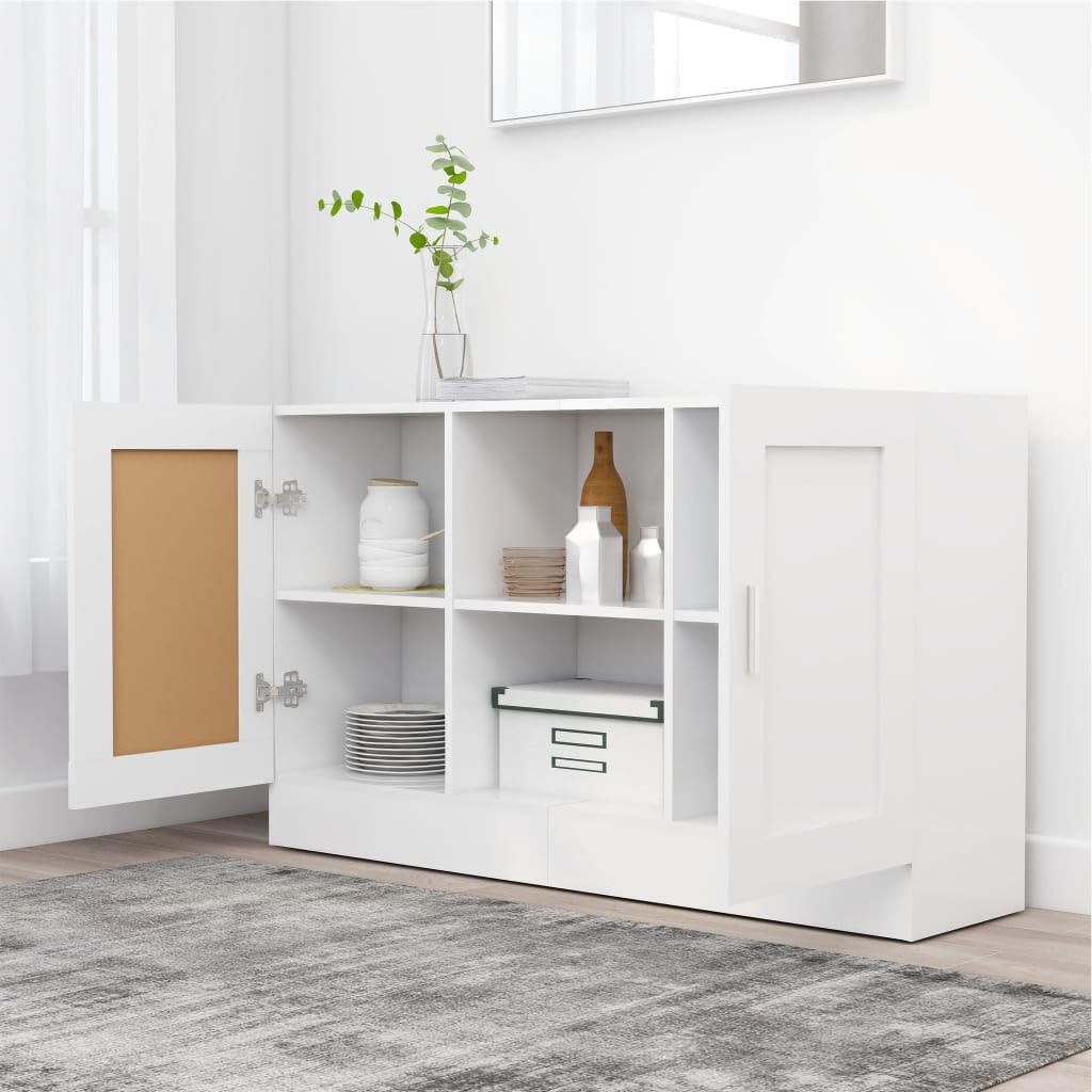 Aparador blanco, 120 x 30,5 x 70 cm, material a base de madera, con 2 estantes y 2 puertas, muebles duraderos para guardar dispositivos multimedia y decoración, armario robusto para pasillo