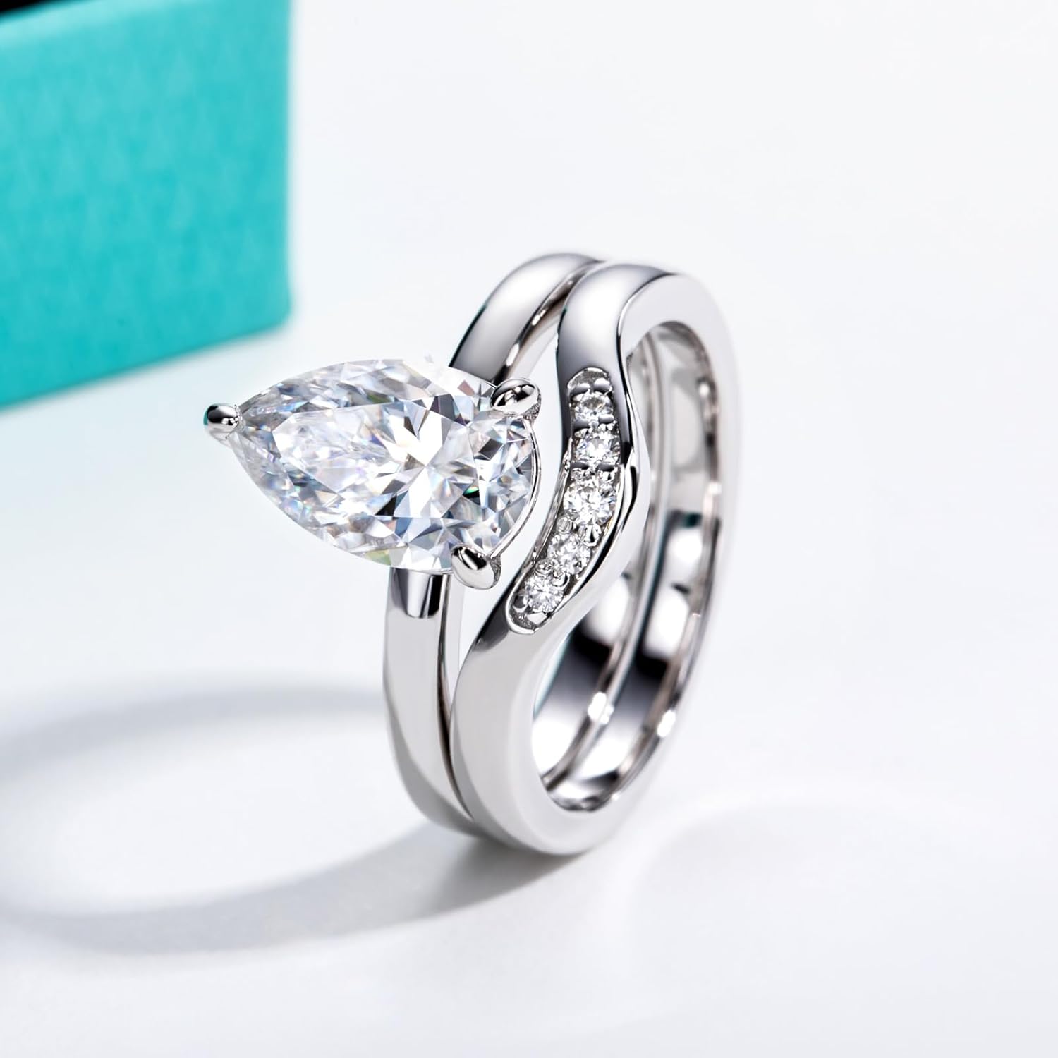 AnuClub Pear/Oval Cut Moissanite Wedding Rings Bridal Set 3CT Center Stone D Color VVS1 925 Sterling Silver Classic Engagement Promise Ring for Women with Certificate - Image 3