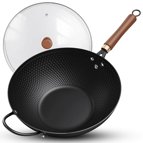 Todlabe Wok with Lid, 13-Inch Carbon Steel Wok