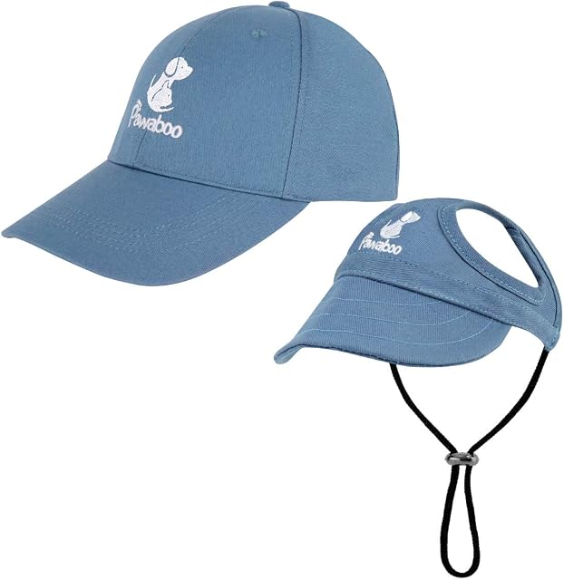 Pawaboo 2PC Owner and Dog Hat Set, Pet's Mom/Dad Baseball Cap Set, Dog Visor Cap Sun Protection Hats with Ear Holes and Adjustable Strap, Family Matching Hats, Small, Blue