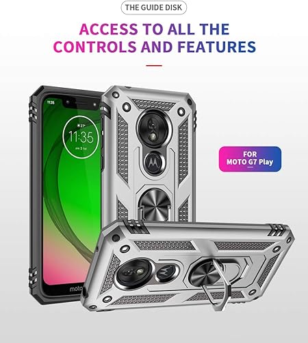 Miniatura 2 de Carcasa de grado militar para Motorola Moto G7 Play Case 360 metal giratorio anillo soporte soporte magnético montaje en coche Armadura a prueba de