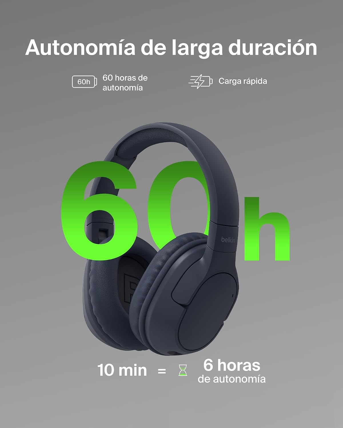Belkin SoundForm Surround Auriculares Inalámbricos Bluetooth, Cascos con Cancelación de Ruido Ambiental, 60horas de autonomía. Almohadillas Suaves. para iPhone, Galaxy y iPad – Azul 3